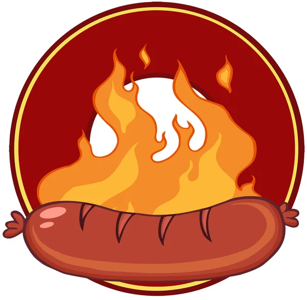 Жареная колбаса и пламя с пламенем в кругу — стоковое фото