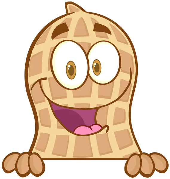 Caráter de mascote de desenhos animados de amendoim sobre um sinal — Fotografia de Stock