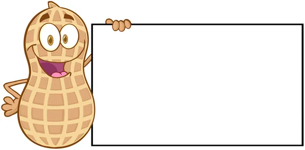 Peanut Cartoon Character Holding A Blank Sign — Stock Photo, Image