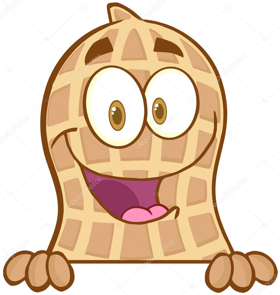 Illustration Of Peanut Cartoon Mascot Character Over A Sign