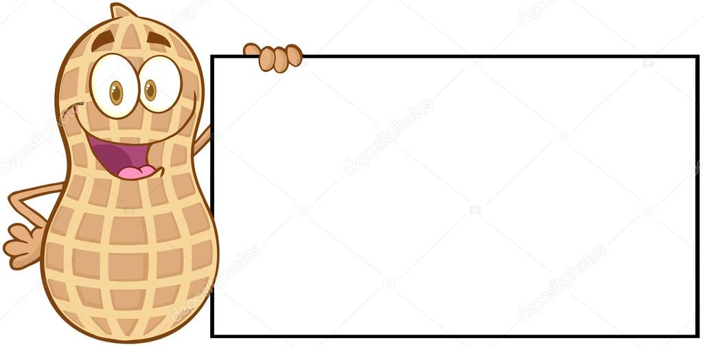 Peanut Cartoon Character Holding A Blank Sign