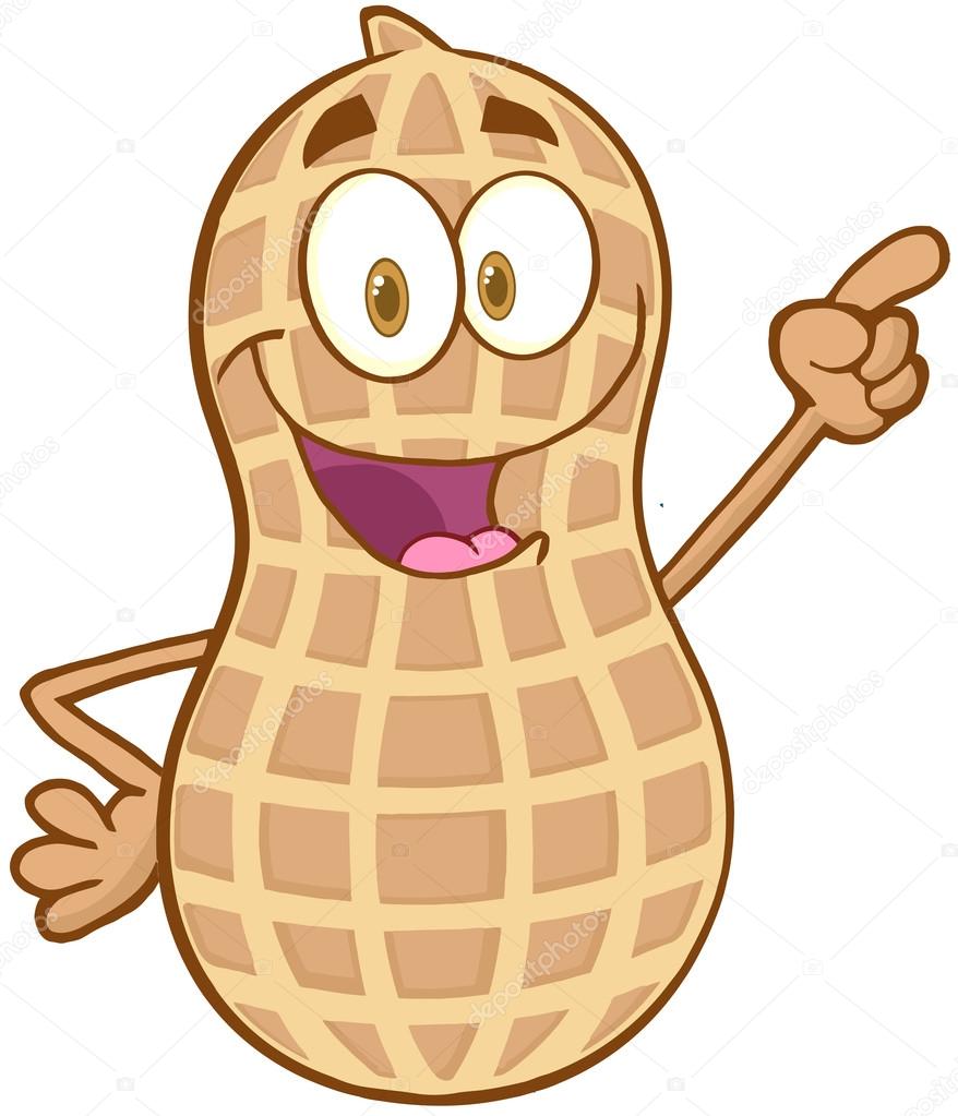 Peanut Cartoon Mascot Character Holding A Finger Up