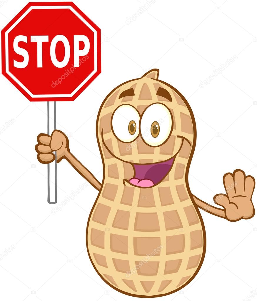Peanut Cartoon Mascot Character Holding A Stop Sign