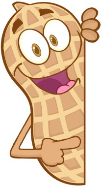 Peanut Mascot Character Looking Around A Blank Sign clipart