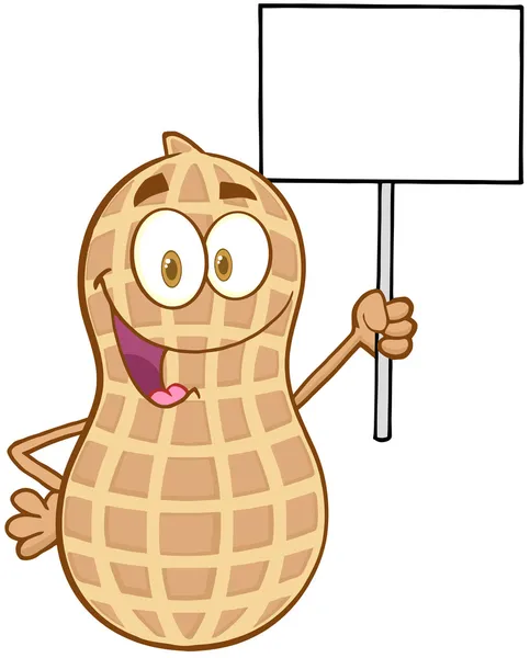 Peanut Cartoon Character Holding Up A Blank Sign — Stock Photo, Image