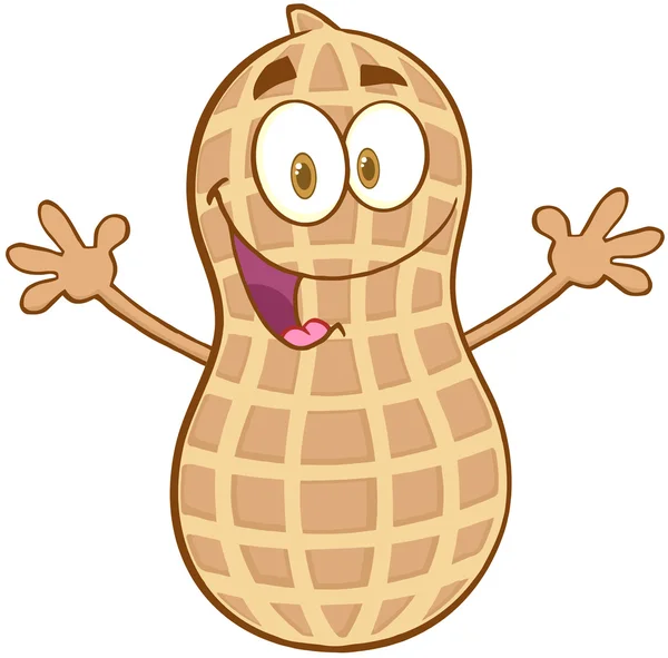 Peanut Cartoon Character With Welcoming Open Arms — Stock Photo, Image