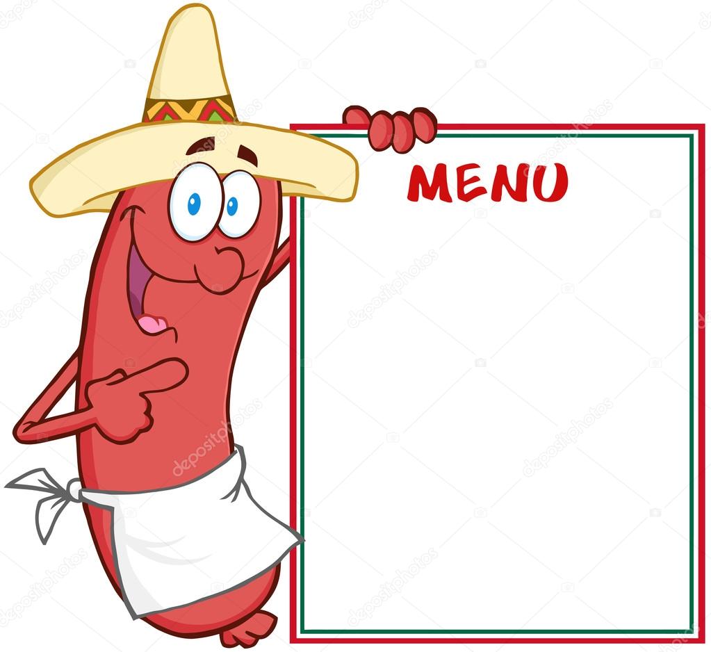 Sausage With Mexican Hat Showing Menu Stock Illustration by ©HitToon