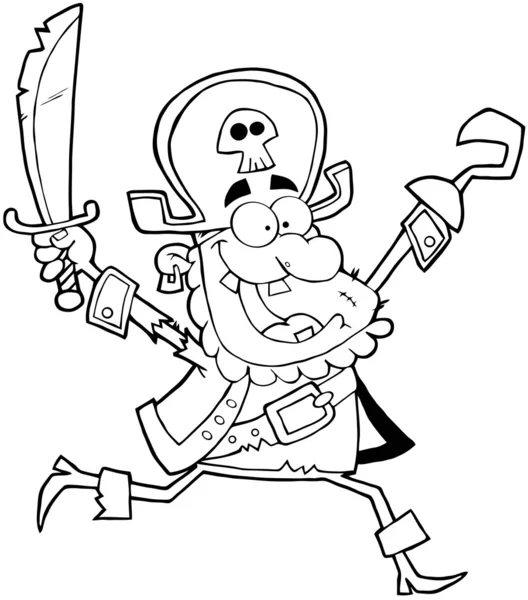 Outlined Pirate Holding Up A Sword And Hook — Stock Photo, Image