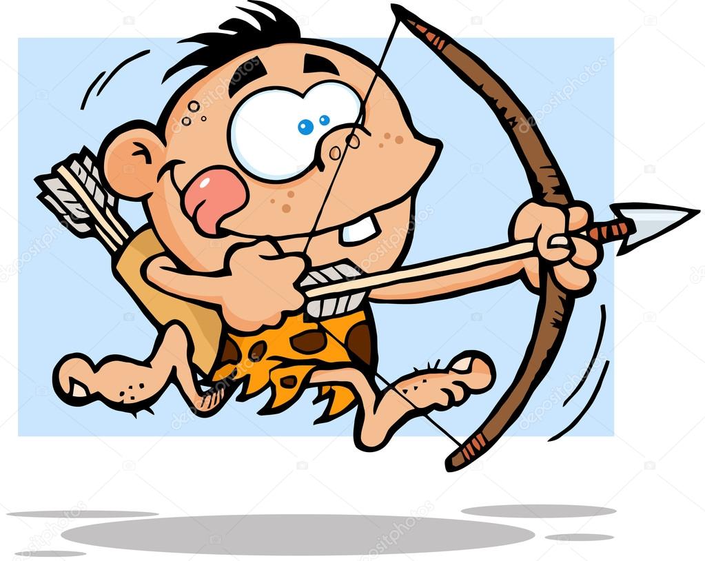 Cave Boy Running With Bow And Arrow