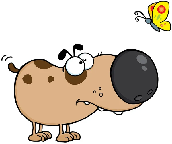 Dog Cartoon Mascot Character With Butterfly — Stock Photo, Image