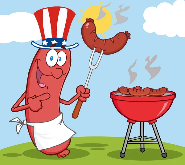 Happy Sausage With Patriotic Hat — Stock Photo, Image