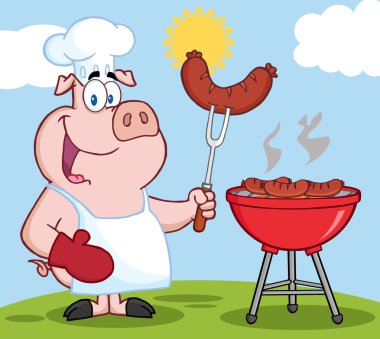 bir tepe üzerinde Barbekü domuz şef aşçı