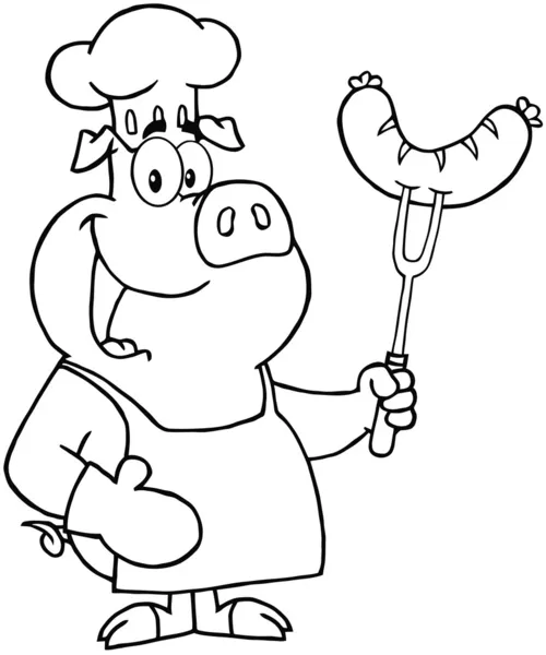 Outlined Pig Chef — Stock Photo, Image