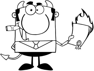 alev alev yanan bir kötü sözleşme elinde tutan anahatlı şeytan patron