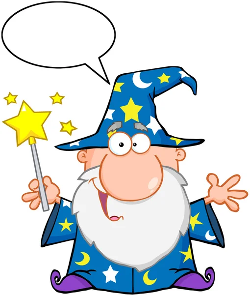 Funny Wizard Waving With Magic Wand — Stock Photo, Image