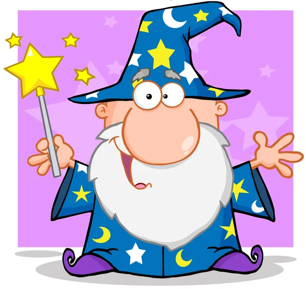 Wizard zwaaien met toverstaf — Stockfoto