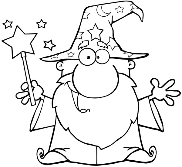 Outlined Funny Wizard — Stock Photo, Image