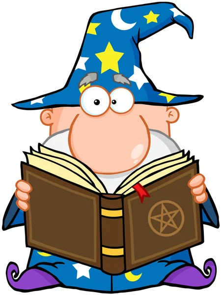 Wizard houden een magische boek — Stockfoto