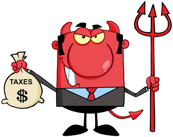 Smiling Devil Holding Taxes Bag — Stock Photo, Image