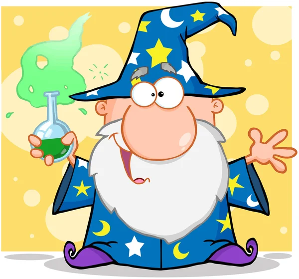 Crazy Wizard Holding A Magic Potion — Stock Photo, Image