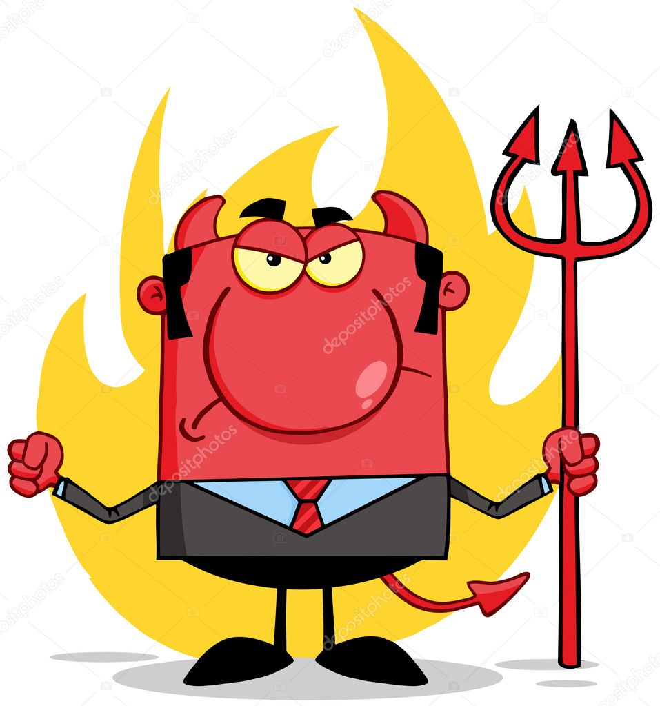 Angry Devil With A Trident In Front Of Flames