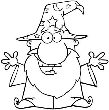 Kollarını açarak dostu sihirbaz ana hatları