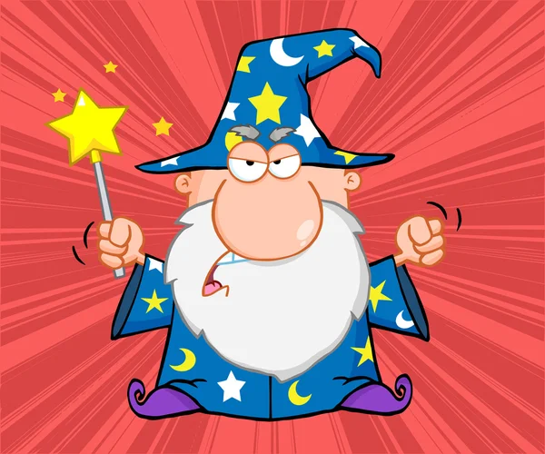 Angry Wizard With Magic Wand — Stock Photo, Image