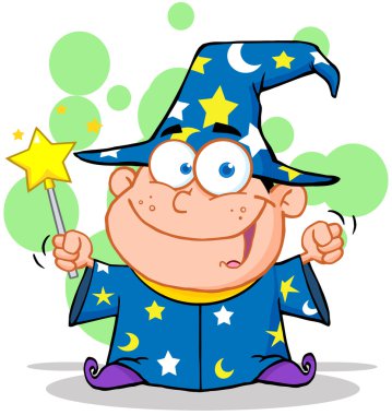 sihirli değnek ile sallayarak boy gülümseyerek Sihirbazı