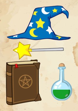 eski kağıt arka plan şeylerle Sihirbazı