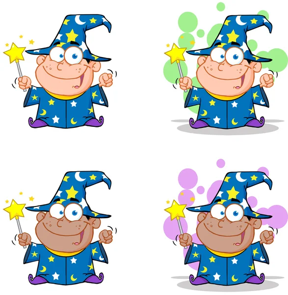 Wizard Boy Waving With Magic Wand. Collection — Stock Photo, Image