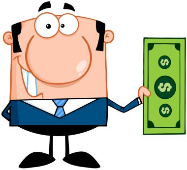 bir dolarlık banknot tutmak gülümseyen iş adamı