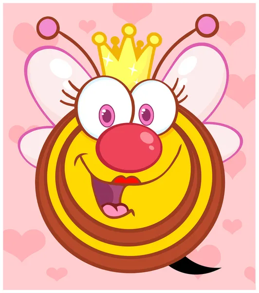 Queen Bee Peste Fundal Cu Inimi — Fotografie, imagine de stoc