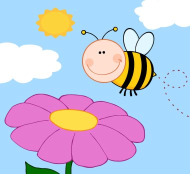 çiçek üzerinde uçan gülümseyen bumble bee