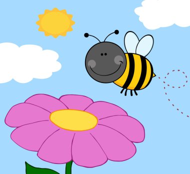 çiçek üzerinde uçan gülümseyen bumble bee