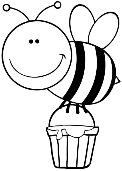 Abelha delineada voando com um balde de mel — Fotografia de Stock