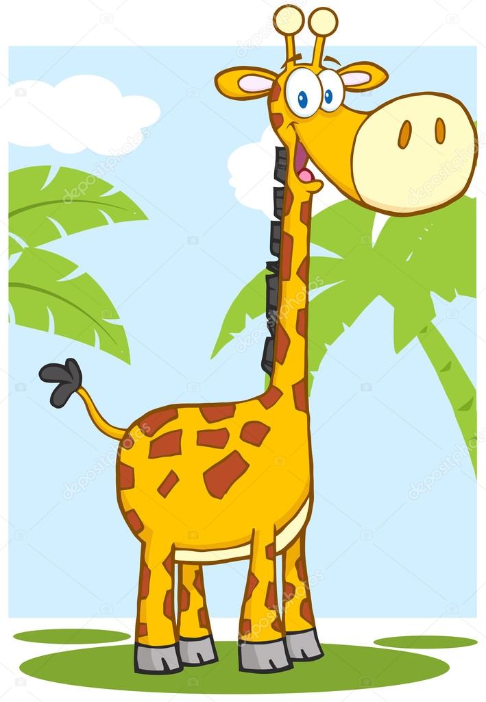 Giraffe Cartoon Mascot Character With Background