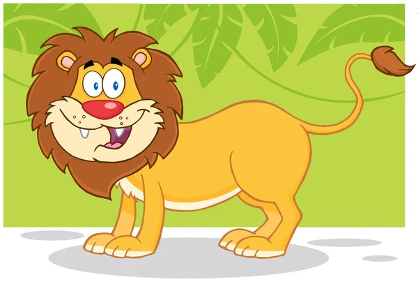 ジャングルの背景での幸せなライオン — ストック写真