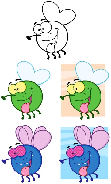 Personagens dos desenhos animados da mosca. Coleção — Fotografia de Stock