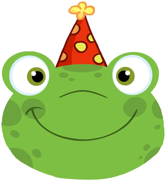 Béka mosolygós fej születésnapi kalapban — Stock Fotó