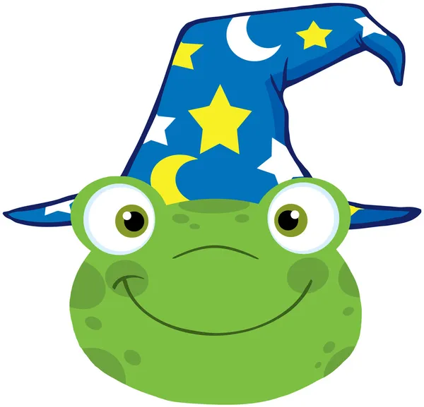 Žába s úsměvem hlavu s kloboukem průvodce — Stock fotografie