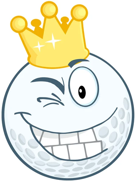 골드 크라운 윙크와 함께 골프 공 만화 캐릭터 — 스톡 사진