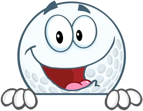 Lächelnder Golfball über Schild — Stockfoto