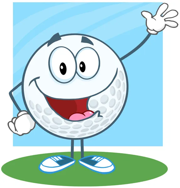 Golf labda karakter integetett a üdvözlés — Stock Fotó