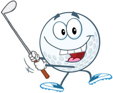 Golf topu golf sopası sallıyor.