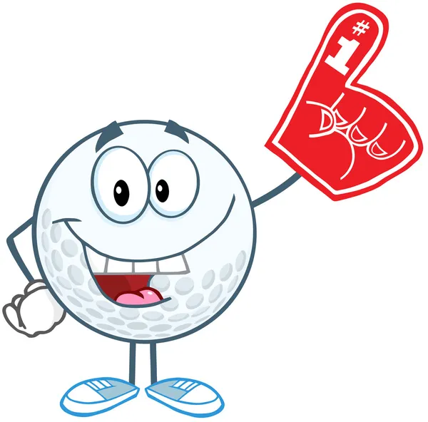 Smiling Golf Ball With Foam Finger — Stock Photo, Image