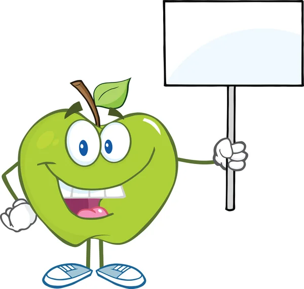Grüne Apfel-Cartoon-Figur hält einen Rohling hoch — Stockfoto