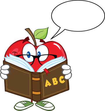 elma öğretmen karakter konuşma balonu ile kitap okuma