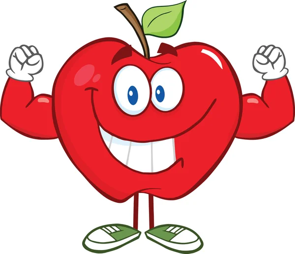 Pomme avec bras musculaires personnage de bande dessinée — Photo