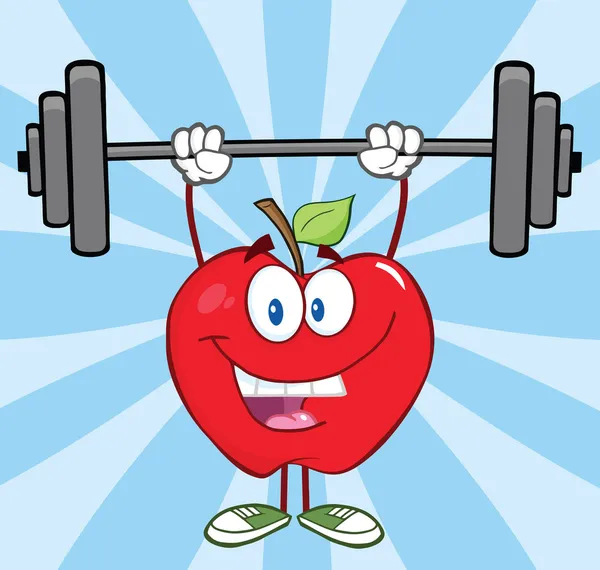 Apple Cartoon personaggio sollevamento pesi — Foto Stock