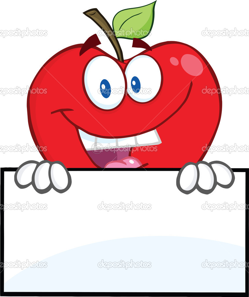 Smiling Red Apple Hiding Behind A Sign